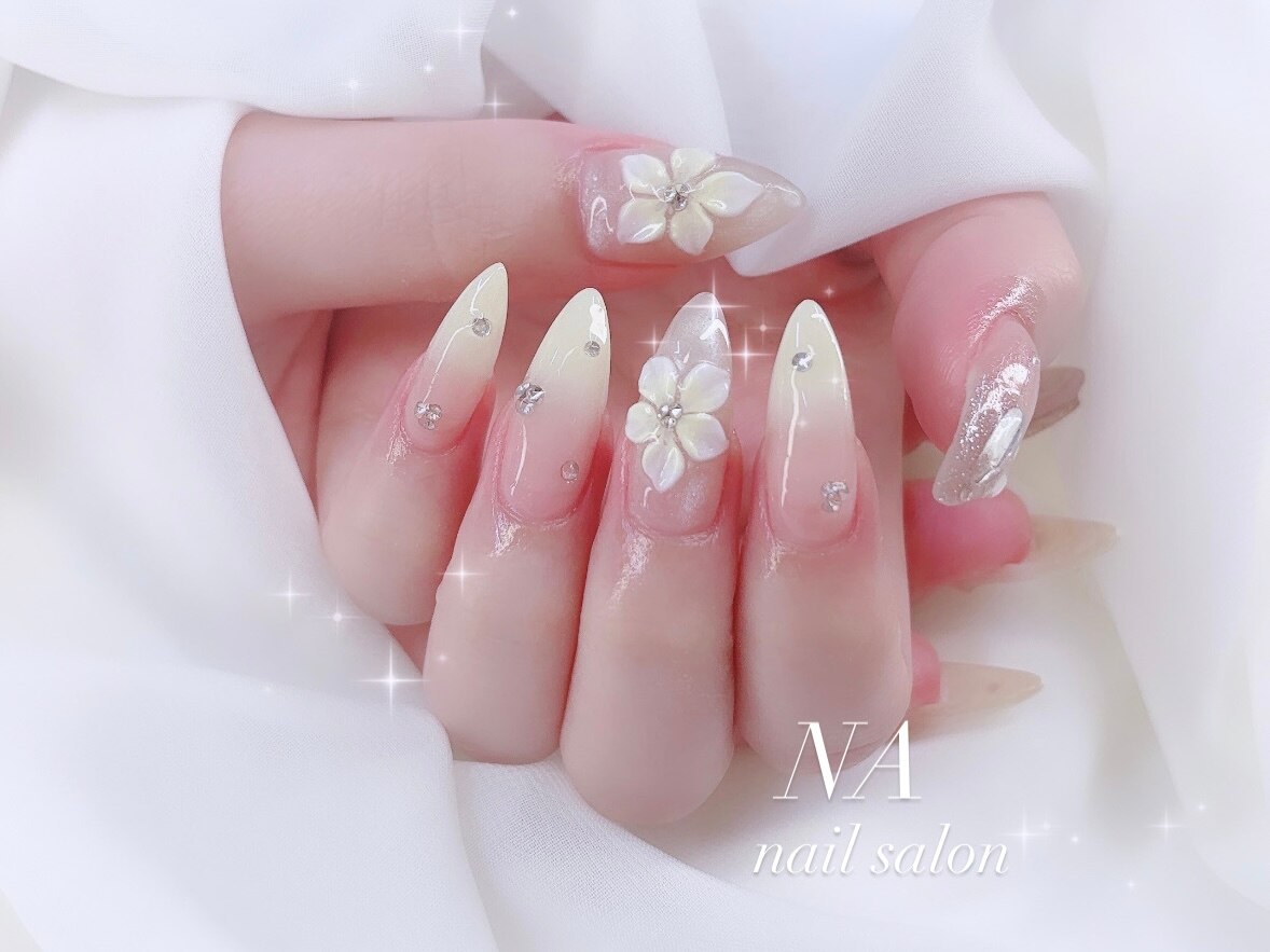 黄色と3Dお花ネイル｜90分アートコース